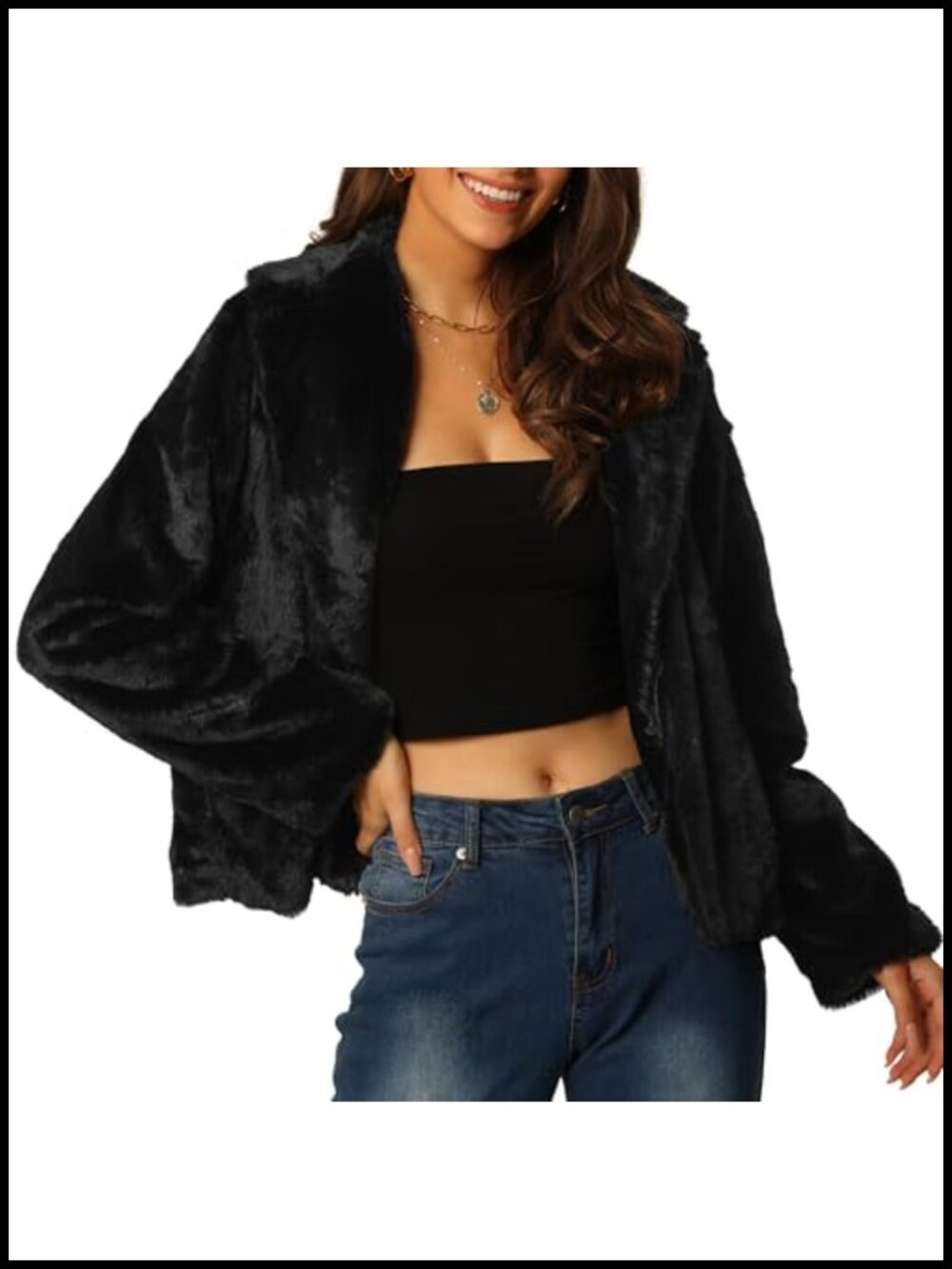 Cropped Faux Fur Coat Open Front Fluffy Winter Jacket